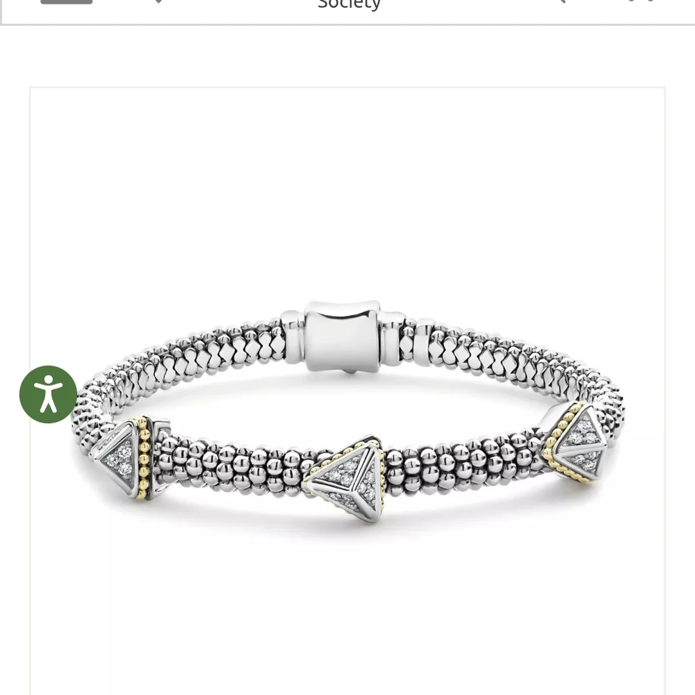 LAGOS Ksl Collection Pyramid Diamond 3 Station Silver & 18k Gold Bracelet .37 ct